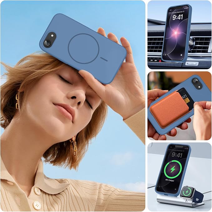 miracase Magnetic for iPhone 17e Case & iPhone 16e Case, [Soft Anti-Scratch Microfiber Lining], Compatible with MagSafe, Silicone Shockproof Protection Phone Case for iPhone 17e/16e, Glass Blue - Image 6