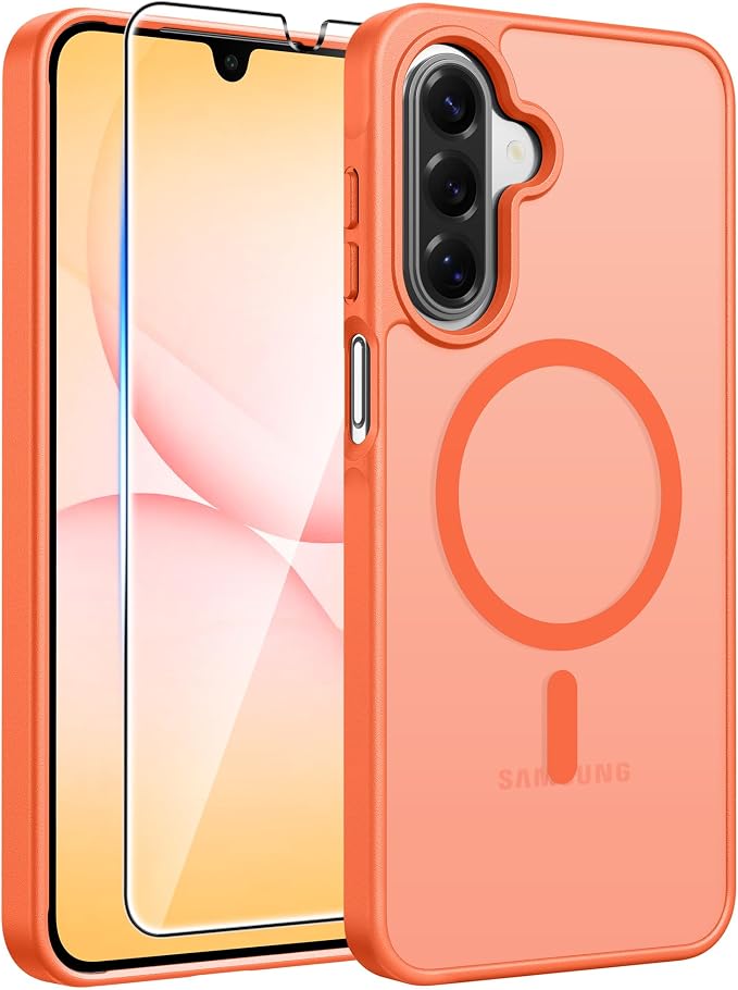 FNTCASE for Galaxy A17/A16 5G Phone Case, Fit for Magsafe, Screen Protector | Translucent Matte, 14FT Military Grade Drop Protection, Slim Shockproof Protective, for Samsung A 17 A 16 Cover, Orange by FNTCASE