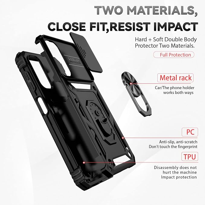 for Samsung Galaxy A14 5G Case with Screen Protector & Camera Lens Cover, [Military Grade] 16FT Drop Tested, Magnetic Kickstand Rugged Shockproof Protective Case for Samsung A14 5G, Black - Image 5