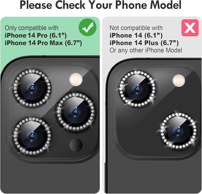 for iPhone 14 Pro/14 Pro Max Camera Lens Protector Diamond, Black | Individual Metal, 9H Hardness, Scratch Resistant, Shockproof, Drop Protection, Case Friendly, Stylish Accessories - Image 2