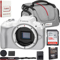 Canon EOS R50 Mirrorless Camera Body Only (White) 5812C002 Bundle with Sandisk 128GB Memory Card, Deco Essentials Camera Bag and Premium Photography Protocol Ebook Digital Download Guide by Unknown