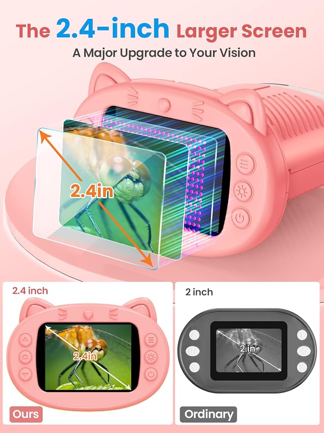 Microscope for Kids, 2.4 Inch Digital Microscope with 1000X Magnification, Handheld Camera Mini Pocket Magnifying Glass, Educational Birthday Gifts Toys for Ages 3+, Pink - Image 3