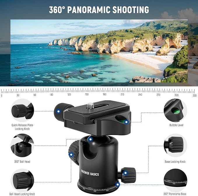 NEEWER Basics Camera Tripod Monopod, 71" Aluminum Heavy Duty Portable Travel DSLR Cell Phone Stand with 360° Ball Head Cellphone Holder Mount Compatible with iPhone for Filming Video Recording, TP15 - Image 5