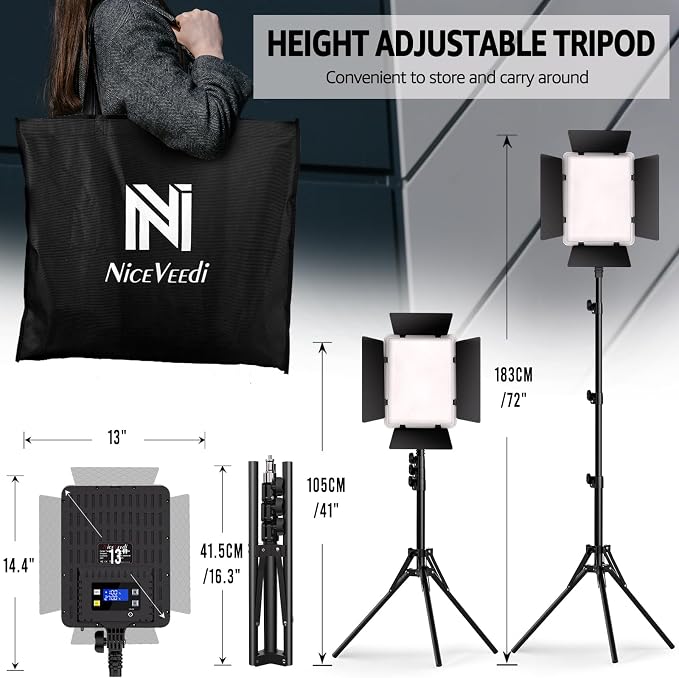 NiceVeedi 36W Photography Lighting, Bi-Color Studio Light, CRI 95+, Dimmable AC Adapter Powered LED Video Light Kit with Remote Control & 72” Tripod, Light for Video Recording/YouTube/TikTok/Ins - Image 8
