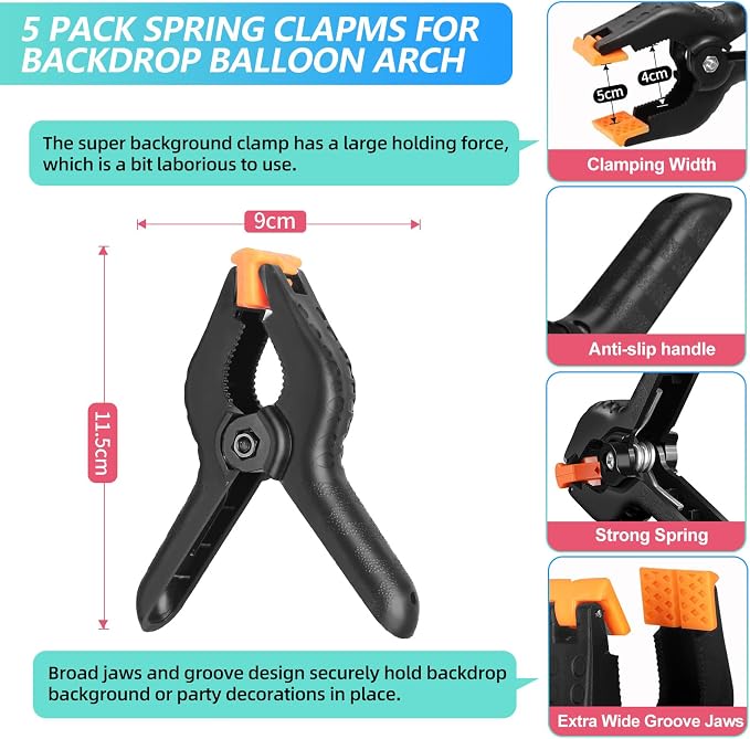 Black Backdrop Background with Stand for Photoshoot, 5x6.5ft Black Photo Backdrop Curtain Cloth with Background Support Stand, 5 Spring Clamps& Carrying Bag for Party Photography Video Studio - Image 8