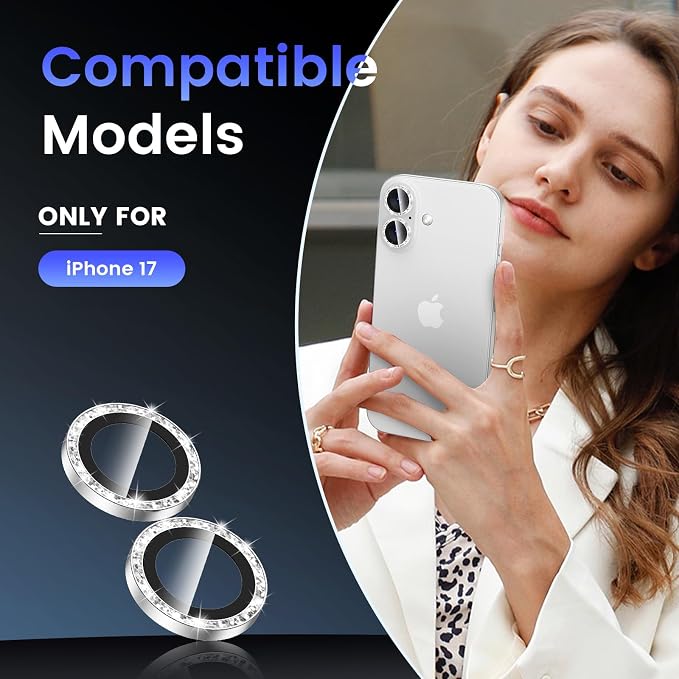 Tensea for iPhone 17 Camera Lens Protector Bling, Camera Screen Cover | Camera Screen Protector, Metal Individual Ring with 9H Tempered Glass for iPhone17, HD Clear, Easy Install, Full Protection - Image 2