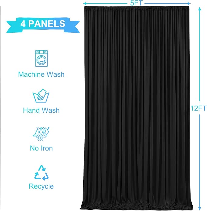 4 Panels Black Backdrop Curtains for Wedding Party Wrinkle Free Backdrops Curtain Drapes Fabric Decorations Photo Back Drop Cloth for Baby Shower Photography Stage Reception 20ft(W) x 12ft(H) - Image 6