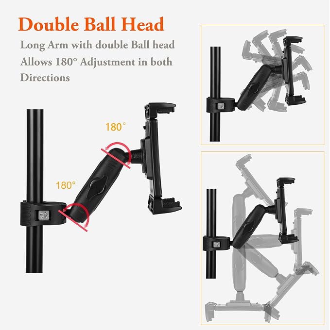 Ipad Holder for Mic Stand, Tablet Phone Holder Micophone Music Stand Mount Adjustable Rotatabe with Super Handle Clamp for iPad Pro 12.9 Air Mini, Android, 4 to 13.5inch iPhones and Tablets - Image 2