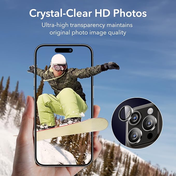 ESR for iPhone 15 Pro Max/15 Pro Camera Lens Protector, 2 Pack, Black | Individual Camera Cover, 9H Tempered Glass, Original Camera Clarity, for iPhone 15 Pro Max/Pro/14 Pro Max/Pro - Image 7