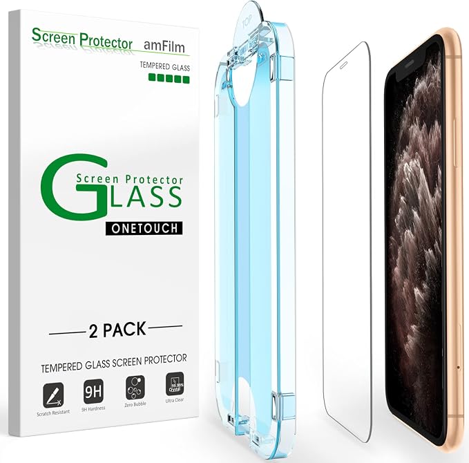 amFiIm OneTouch for iPhone 11 Pro Screen Protector 5.8" Tempered Glass | Auto-Alignment, 30s Install, Bubble Free, 9H Hardness, Scratch & Drop Protection, HD Clear, Case Friendly, 2 Pack (11P-5.8'') by amFilm