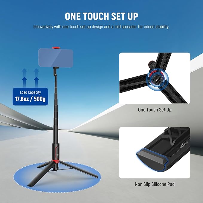 NEEWER Basics PA991 Selfie Stick Tripod Compatible with iPhone Samsung Android, 57.9 Inch Metal Portable Lightweight Travel Mobile Phone Stand with Holder & Remote Control for Video Recording - Image 5