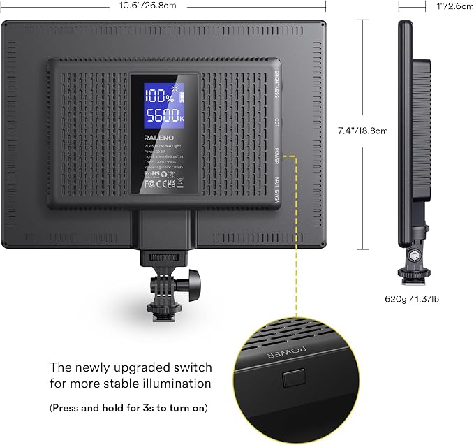 13" LED Video Soft Light Panel with Desk Stand | 19.5w 650lux/M Photography Studio Lights with Cri>95 & 2500-6500k, For Tiktok, Youtube Video Recording and Streaming - Image 5