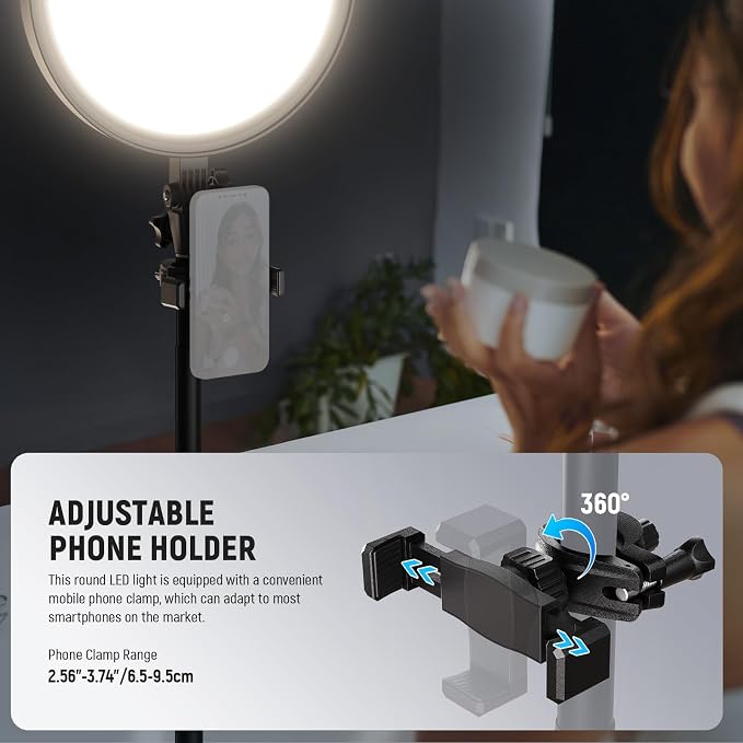 NEEWER Basics 12" 24W Large Ring Light w 68" Stand/Phone Holder for iPhone | Remote, Video Recording Selfie Streaming Makeup Studio Photography, 3000K-6500K CRI98 Full Screen LED Panel Lighting, BR13 - Image 7