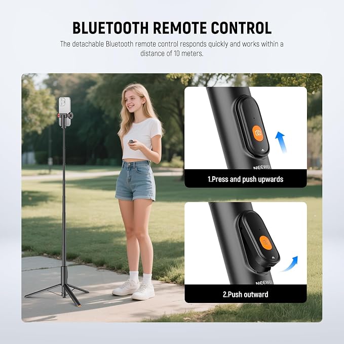 NEEWER 57.9" Selfie Stick Tripod Compatible with iPhone Samsung Android, Metal Portable Lightweight Travel Cell Phone Stand with Phone Holder Mount & Remote for Video Recording Filming, PA992 Black - Image 4