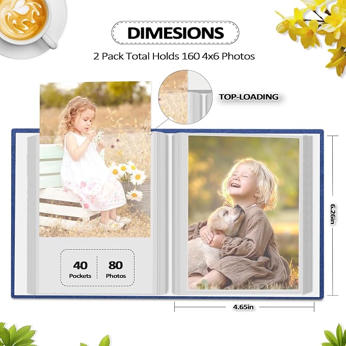 Popotop 2 Pack Photo Album 4x6 Pictures, Small Linen Slip-in Photo Albums Book for 80 Photos with 40 Pockets, Birthday Gifts for Women Mom Family Baby - Image 3