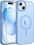 FNTCASE for iPhone 15/14/13 Case, Fit for Magsafe, Glass Screen Protector | Translucent Matte, Magnetic Phone Cases, 14FT Military Grade Drop Protection, Slim Shockproof Protective Cover, Light Blue by FNTCASE