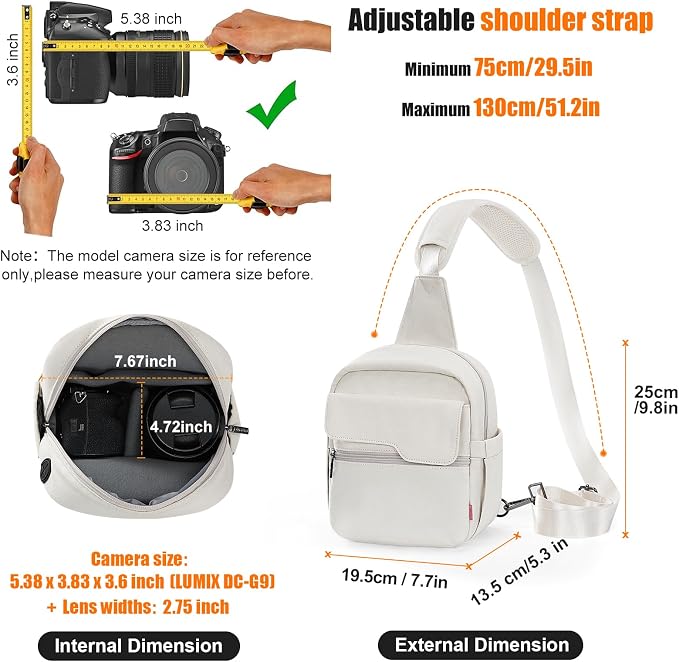 Cwatcun Camera Bag Sling Canvas, Crossbody Case with Rain Cover | Fits 1DSLR+1lens +7.9"iPad +6.1"phone. Travel Photography Bag for Canon, Nikon, Sony, Fuji DSLR/SLR/Mirrorless Cameras, Lens - Image 5