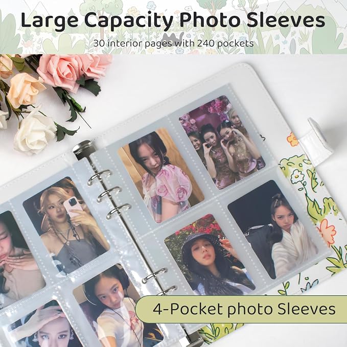 A5 Kpop Photocard Binder, PU Leather Binder Card Collector Album with 30 Inner Pages Up to 240 Card Slots, Photocard Holder Cover with Magnetic Buckle Closure for Organizing Trading Card (Cute Cat) - Image 2