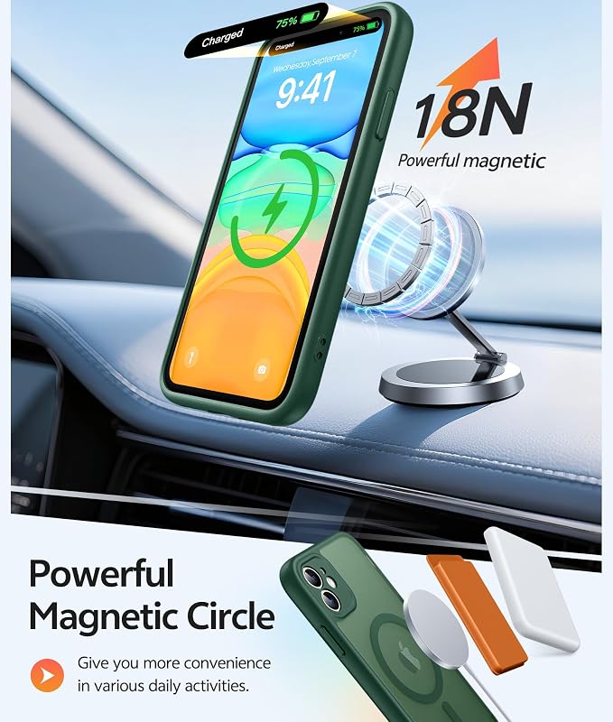 FNTCASE for iPhone 11 Phone Case, Fit for Magsafe, Full Camera Protection | Translucent Matte Back, Strong Magnetic Charging,14FT Military Grade Drop-proof, Anti Slip, Green - Image 3