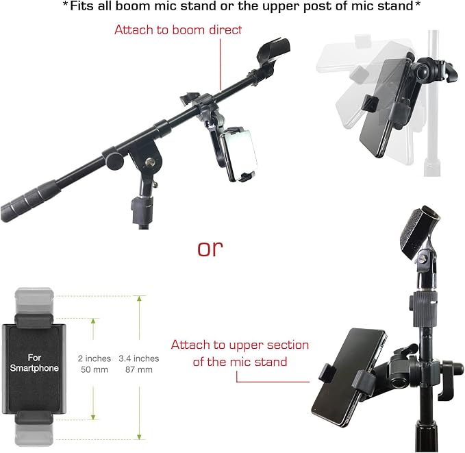 Accessory Basics Music Boom Mic Microphone Stand Smartphone Mount w/360° Swivel Adjust Holder for All Smartphones up to 3.75 inches Wide (Zoom Video Compatible) - Image 3