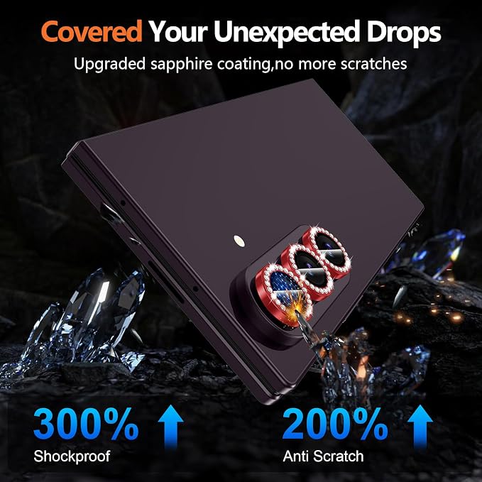 for Samsung Galaxy Z Fold 8 Ultra Camera Lens Protector, Individual Metal Ring Tempered Glass Lens Cover, [Strong Adsorption] Scratch Resistant Ultra-Thin HD Clear Lens Cover, 1 Set-Red Diamond - Image 5