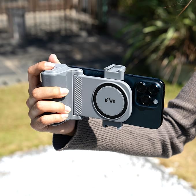 KIWIFOTOS Travel Phone Camera Grip Smartphones Camera Handle | for iPhone 17 16 Pro Max Galaxy S25 S24 Selfie Vlog Video Shooting, with Cold Shoe Mount, without Tripod, Bluetooth remote - Image 8