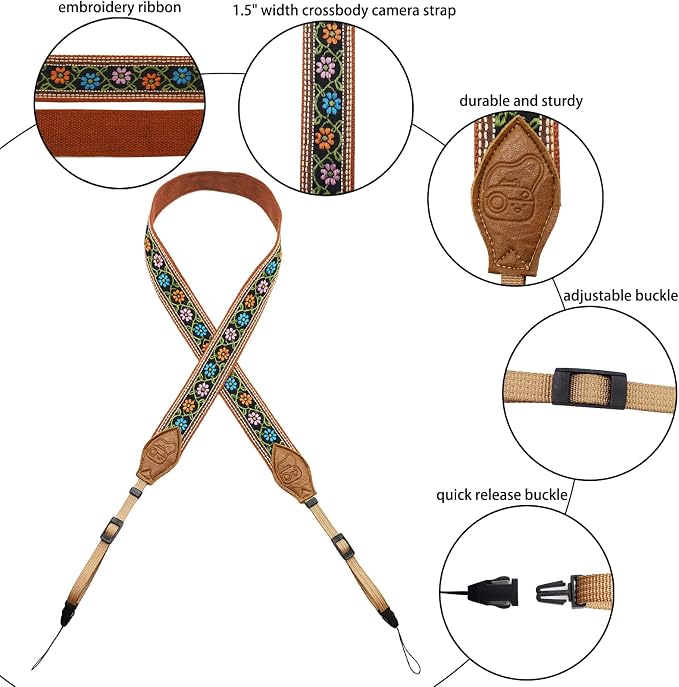 Camera Straps for Photographers, 1.5" Leather Camera Neck Strap, Quick Release Shoulder Camera Strap for All Cameras - Image 4