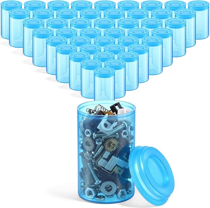 Jovitec 100 Pcs 35mm Film Canisters with Lids Empty Storage,Blue | Clear Plastic Holder for Beads Fish Hooks, Camera Reel Containers Craft Supply Organizer with Caps - Image 9