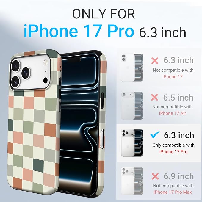 TPU Phone Case for iPhone 17 Pro, MagSafe Wireless Charging Compatible, Shockproof Slim Fit Protective Cover with Anti-Yellowing & Raised Camera Protection (Grid 6, iPhone 17 Pro(6.3")) - Image 2