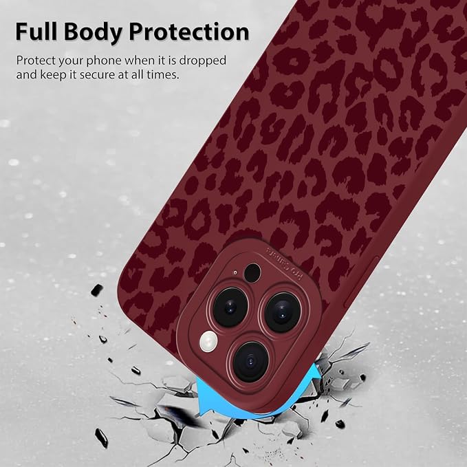 Cute Burgundy Cheetah Print Phone Case for iPhone 15 Pro Max 6.7" | Aesthetic Leopard Pattern Design Cover Full Camera Lens Protective Shockproof Soft Slim TPU Funda for Women Girls - Image 3
