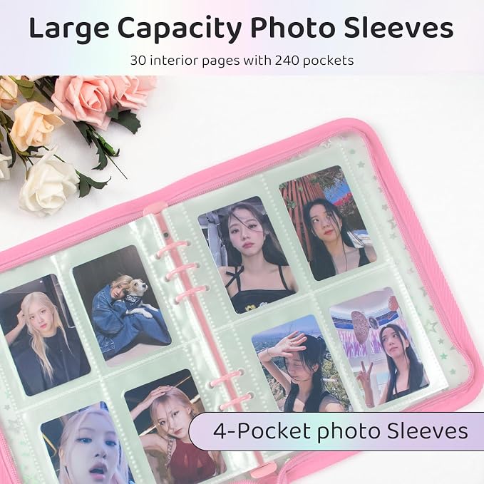 A5 Photocard Binder, K-Pop Korean Pop Photocard Holder Binder Book, 200 Pockets Instax Photo Album for Polaroid Snap Kpop Photocard Holder Book/​Fujifilm Instax Mini photocard album(Pink) - Image 4