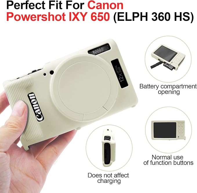 Easy Hood Camera Case for Canon ELPH 360/IXUS 285 HS/IXY 650 Camera,Beige | With Removable Lens Cover,Soft Silicone Protective Case,Anti-Scratch,Dustproof,Shockproof,Enhanced Grip,Camera Accessories - Image 5