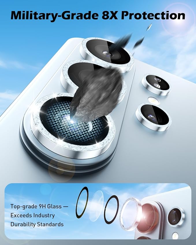 CloudValley for Samsung Galaxy S26 Ultra Camera Lens Protector Bling | 9H Tempered Glass + Aluminum Alloy Lens Protective Ring [Glitter Decoration] Ultra-HD Individual Lens Cover,Glitter Blue - Image 3