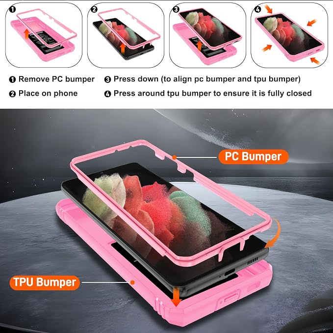 Gritup for Samsung Galaxy S21 Ultra 5G Case: S21 5G Phone Case with Screen Protector*2 | Magnetic Stand & Slide Camera Cover | Shock Proof Military-Grade para S 21 Ultra Cover, Pink - Image 4