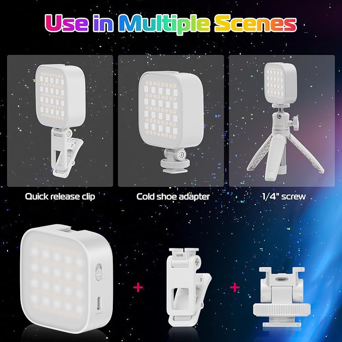 ULANZI U60 RGB Video Lights White LED Camera Light 360° Full Color Portable Photography Lighting w Quick Release Cold Shoe Adapter and Clip, 2500mAh Rechargeable CRI 95+ 2500-9000K Dimmable Panel Lamp - Image 7