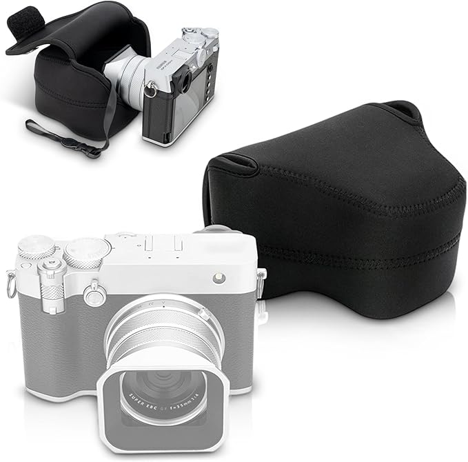 JJC Soft Neoprene GFX100RF Camera Case Bag for Fuji Fujifilm GFX100RF Pouch | GFX 100RF Protective Storage,Compatible with GFX 100 RF + Original Lens Hood, with Inner Lanyard & Touch-Fastening Flap by JJC