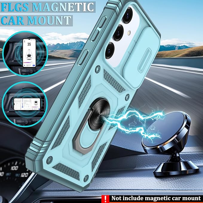 Gritup Fit for Samsung Galaxy S25 Case with Slide Camera Cover | 2 Pcs Screen Protector, Build in 360° Rotating Ring Kickstand, Military Grade Protective Phone Case, Green - Image 6