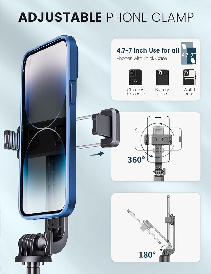 ANXRE Travel Selfie Stick Tripod with Fill Light＆Wireless Detachable Remote | Reinforced Stable Base, Extendable, 50" Phone Tripod Stand for Film & Vlog Compatible with iPhone Samsung Cellphone Gopro - Image 5