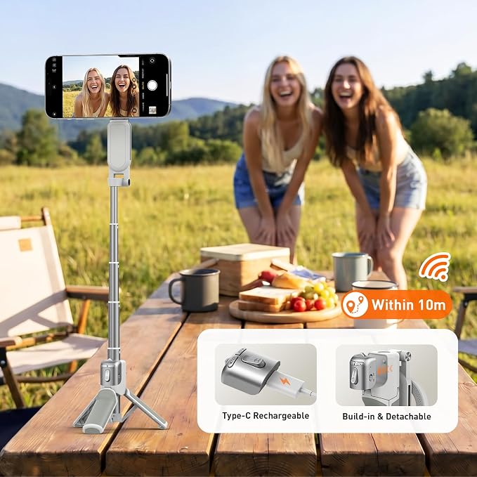 AMAZEAR Phone Camera Grip with Selfie Stick Tripod, Cellphone Accessories with Detachable Wireless Shutter Button for iPhone 16 17 Pro Max, Comfort Ergonomic Smartphone Handle Holder, White - Image 7