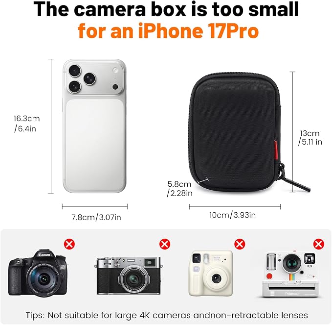 Cwatcun Carrying & Protective Case for Digital Camera, Small Camera Pouch for AbergBest 2.7" LCD Kodak Pixpro/Canon PowerShot ELPH 180/190 / DSCW830 Travel Cameras, Waterproof Shockproof Case - Black | Fits cameras up to 4.9"x3.5"x2.2". 900Dscratch-res... - Image 2