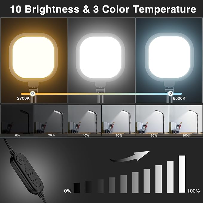 2 Packs Video Conference Lights for Computer Zoom, Webcam, Home Office | Ring Light with Stand for Video Calls, Streaming, Laptop, Desk Lighting with 30 Light Modes, Phone Holder & CRI 97.8 - Image 8