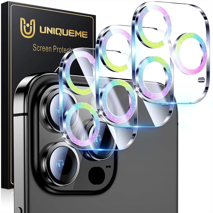 UniqueMe for iPhone 15 Pro/15 Pro Max Camera Lens Protector Bling Colorful | 3 Pack-Drop Protection, Case Friendly, 9H Tempered Glass, Camera Cover Screen, Update New Version by UniqueMe