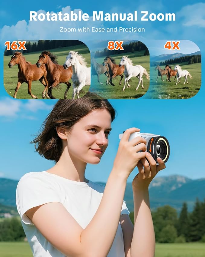 W & O 4K Digital Camera for Photography,Flip Screen Digital Camera for Kids | 64MP Vlogging Camera for YouTube with SD Card,16X Zoom Autofocus,Point and Shoot digital cameras for Teens Beginner,White - Image 6