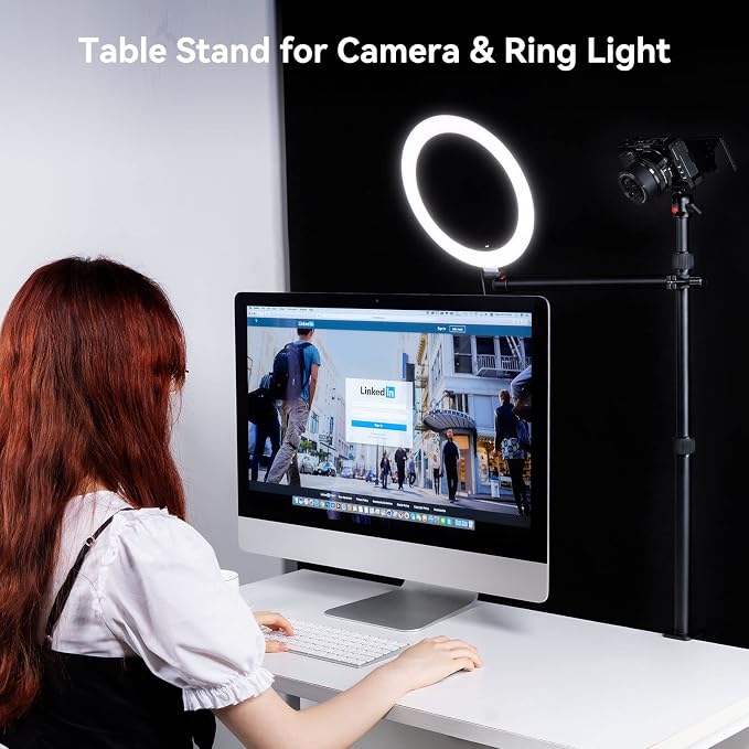 SMALLRIG Camera Desk Mount Table Stand, 13"-35.4" Adjustable Light Stand | Tabletop C Clamp with 1/4"-20 Screw Ball Head for DSLR Camera, Ring Light, Live Streaming, Photo Video Shooting - 3992 - Image 2