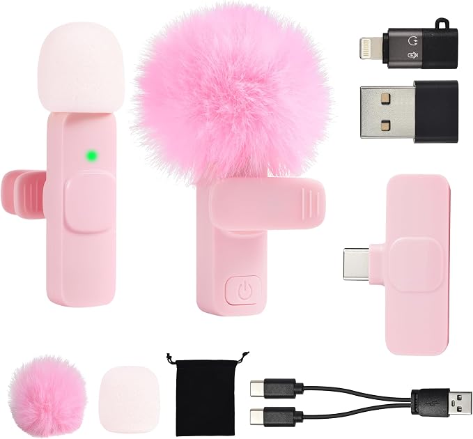 Mini Pink Microphone for iphone Android Phone Tablet ipad PC, Usb C Wireless Lavalier Mic for Video Recording Vlogging Youtube Tiktok Podcast Interview content creators, Tiny Microphones Type C Mics by Unknown
