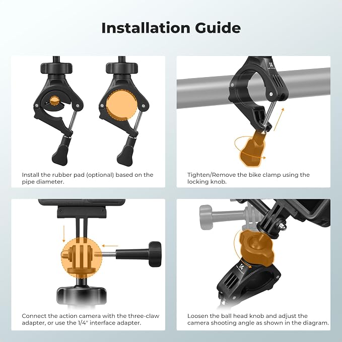 K&F CONCEPT Handlebar Bike Mount, 360° Rotation Camera Clamp Mount | with 1/4" Screw Compatible with Hero 13/12/11/10, Osmo Action 6 5 4 Pro, 360 X5 X4 and Smartphones, MS69 - Image 7