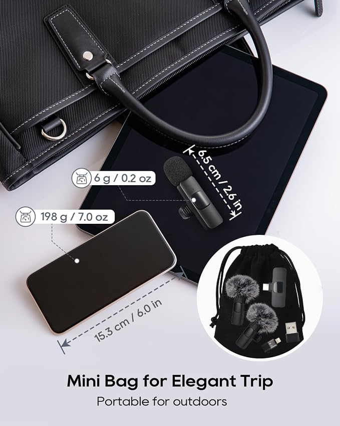 Mini Microphone for iphone Android Phone Tablet ipad PC, Usb C Wireless Lavalier Mic for Video Recording Vlogging Youtube Tiktok Podcast Interview content creators, Tiny Microphones Clip on Mics Black - Image 5