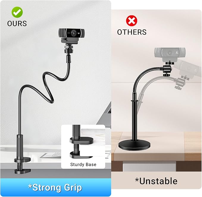 Flexible Webcam Stand Mount for Desk, Gooseneck Webcam Tripod with Clamp, Desktop Phone Holder & Table Top Tripod Compatible with Action Camera Gopro C922 C930e C920S C920 C615 C960 C920x Brio - Image 3