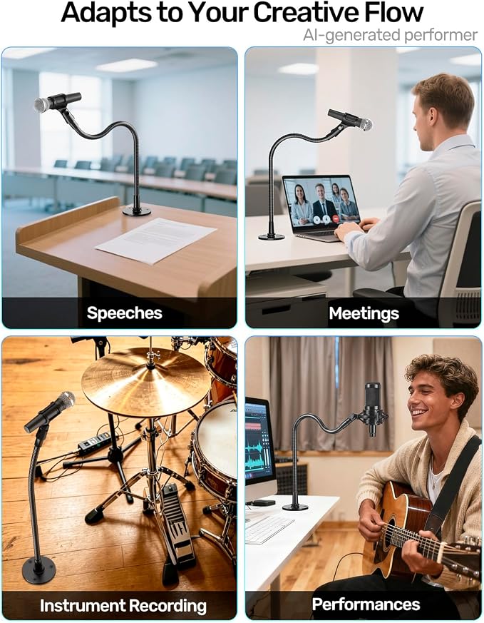 19-Inch Gooseneck Mic Stand, Podium Microphone Holder with Flange Mount | Fits Dynamic Mics, Flexible Adjustable Arm, Podium/Desk/Wall mount, for Podcast, Studio, Lecture, Gaming & Live Streaming - Image 7