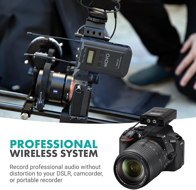Movo WMX-20-DUO 48-Channel UHF Wireless Lavalier Microphone System with 1 Receiver, 2 Transmitters, and 2 Lapel Microphones Compatible with DSLR Cameras (330' ft Audio Range) - Image 3